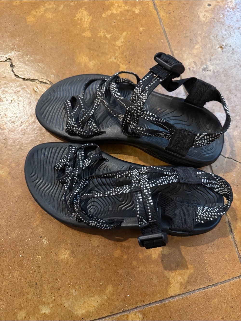 Chaco Black Strappy Sport Sandals with Reflective Dots